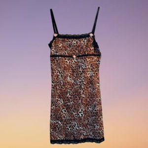 Cute Leopard Print Slip Dress with Black Lace - Size Small